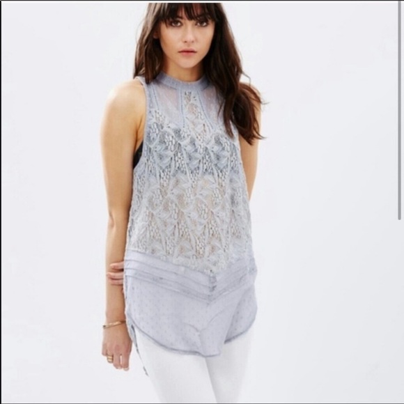 Free People Tops - Free People Maisie Modern Mesh Lace Tunic Tank Top Gray Size S